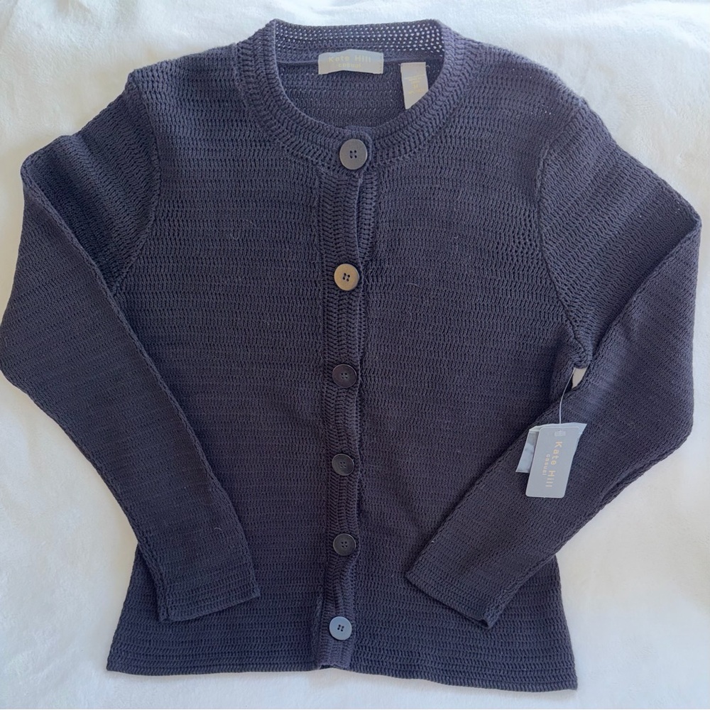Kate Hill Black Casual Cardigan Sweater Medium $66 Tags New